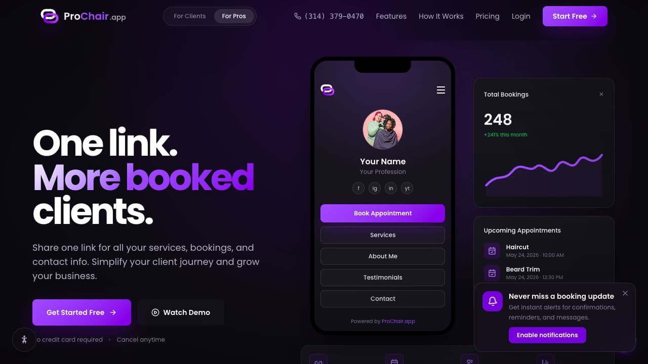 ProChair booking platform for independent beauty professionals