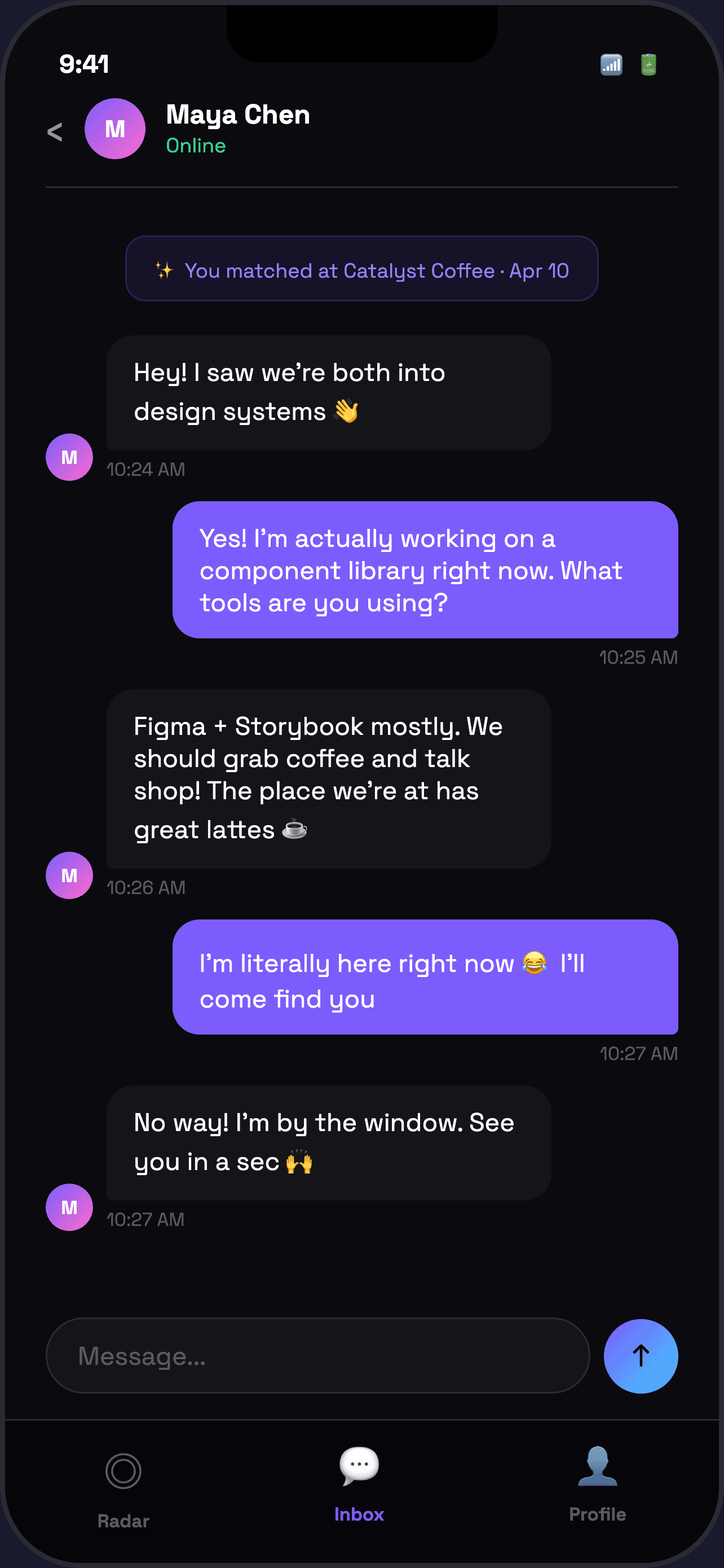 Proxxi in-app conversation