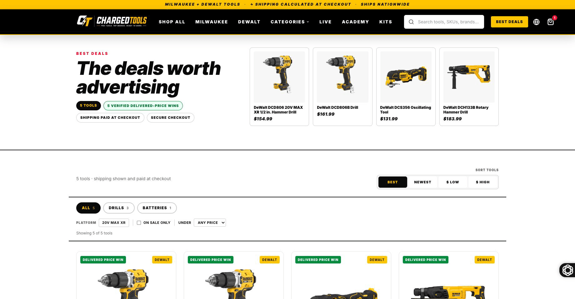 Charged Tools verified deals collection and product discovery experience
