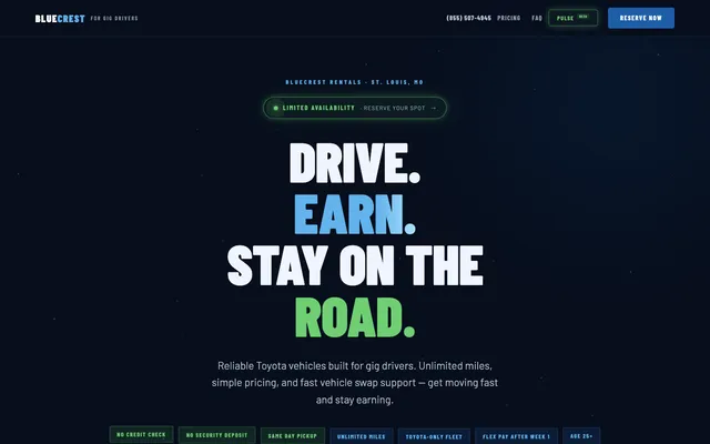 Bluecrest Rentals homepage